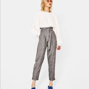 bershka grey striped paperbag pants